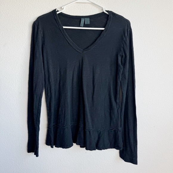 Anthropologie left of center boho ruffle hem gray long sleeve shirt XS - Picture 1 of 5